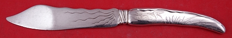 Fish Knife curved handle HH AS  w/ bird & cattails  7 7/8